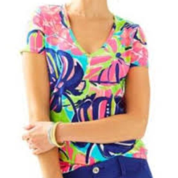 Lilly Pulitzer knit t-shirt palm print woman size medium/6 - Picture 1 of 8